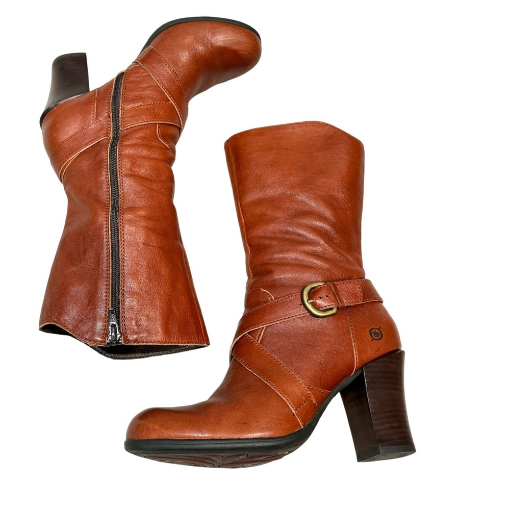 BORN NURI boots harness booties vintage rust leather heeled brown women’s 8.5 - Picture 2 of 12